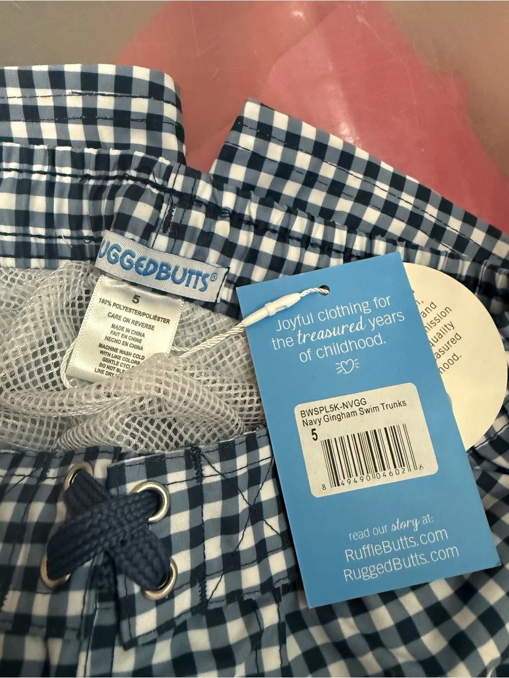 NEW RuggedButts Navy Blue Gingham Swim Shorts